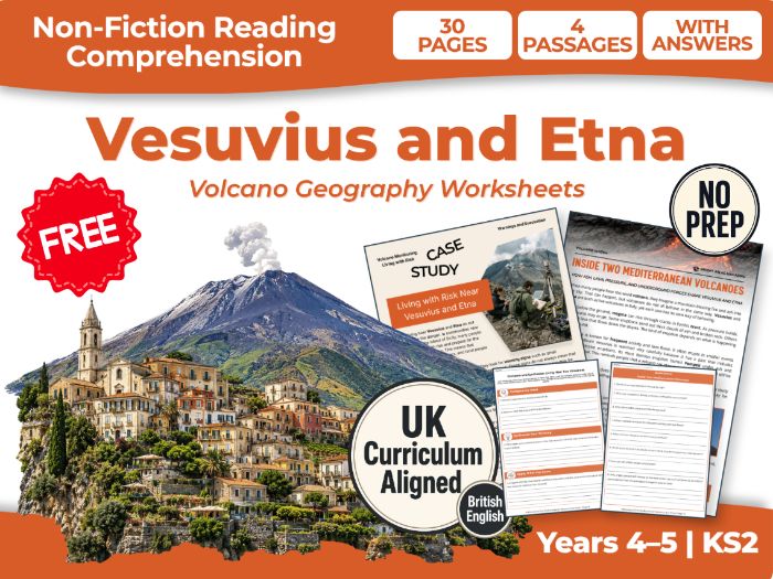 Vesuvius and Etna KS2 Reading Comprehension | Volcano Geography Worksheets (FREE Resource)