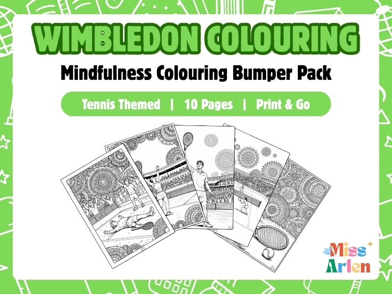 Wimbledon Mindfulness Colouring Pages - Tennis Themed 10 Page Printable Pack