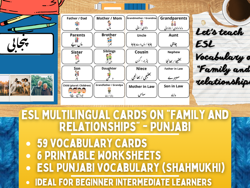 ESL Vocabulary Flashcards - Family & Relationships - Shahmukhi Punjabi