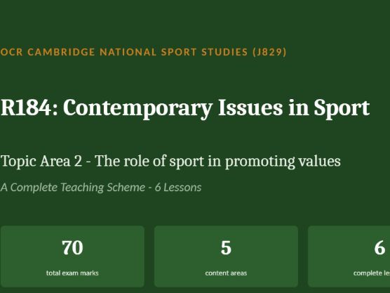 R184 TA2 Promoting Values Through Sport: Complete Teaching Scheme| OCR Cambridge Nationals Sport