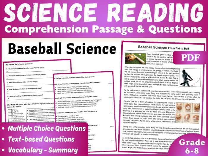 Science Reading Comprehension Passage: Baseball Science (4 formats)