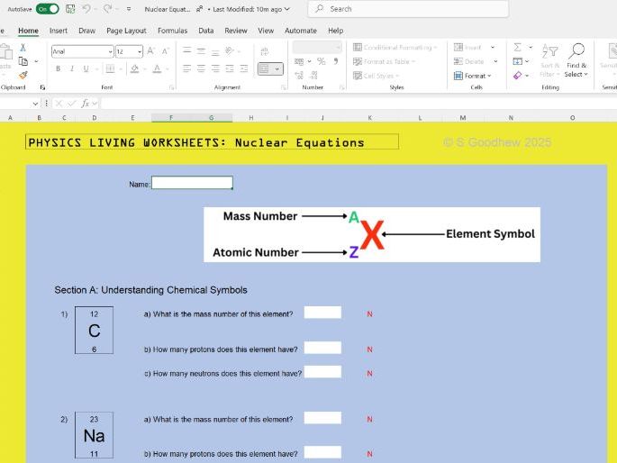 Nuclear Equations Living Worksheet