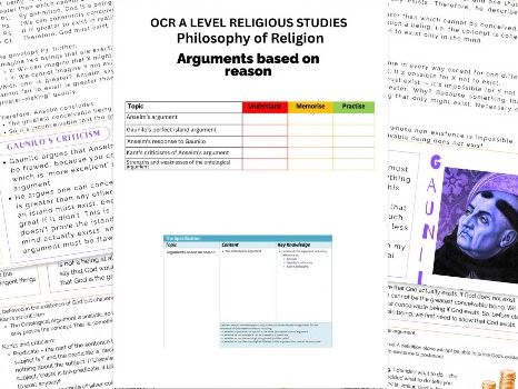 OCR A Level RS - Arguments based on reason study sheet
