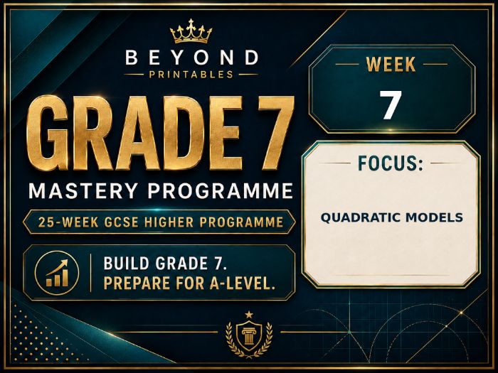 Grade 7 GCSE Higher Maths Week 07: Quadratic Models | Mastery Retrieval Practice Pack