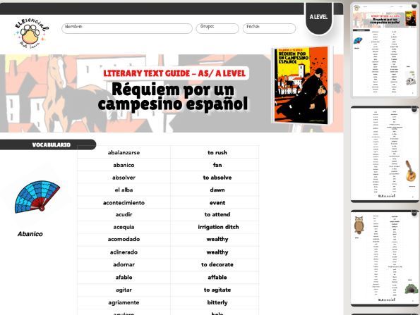 AS/A Level Spanish Literary Vocabulary Glossary: Réquiem por un campesino español