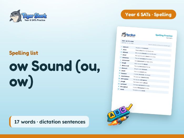 ow Sound (ou, ow): Year 6 Spelling List