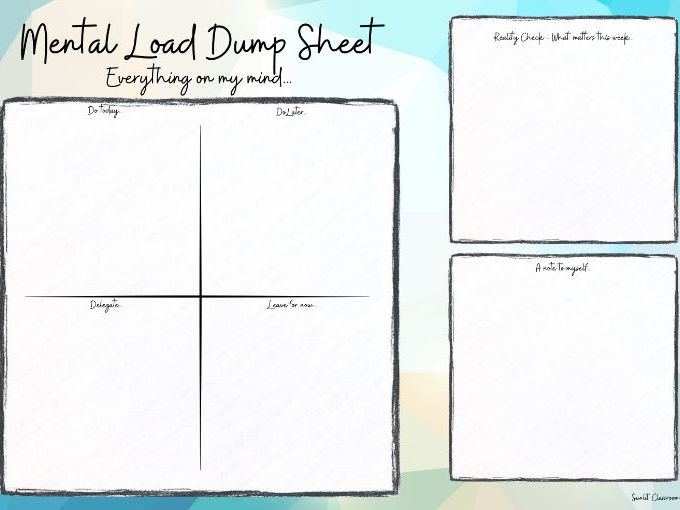 Teacher Mental Load Dump Sheet | Reduce Overwhelm & Get Organised (Blue Geo)