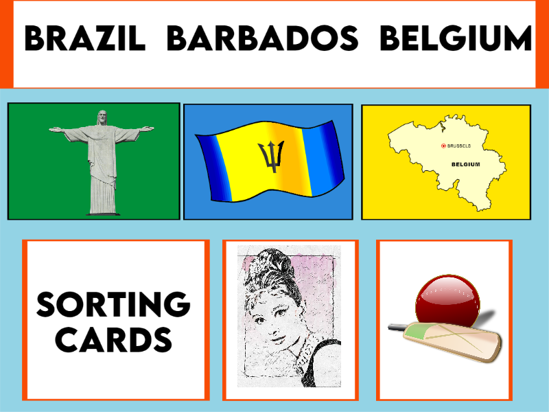 Brazil, Barbados and Belgium Sorting Cards