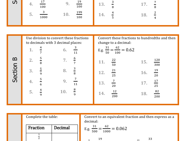 Converting fractions to decimals
