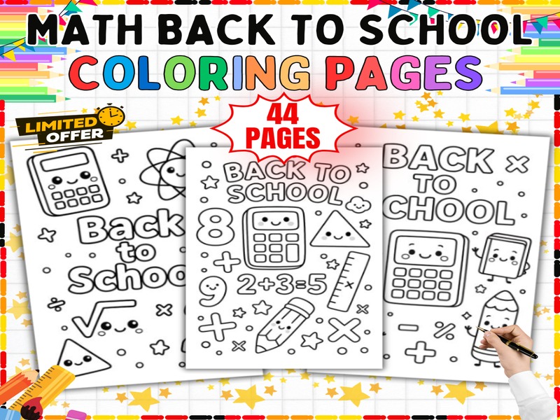 Math Coloring Pages for Elementary | 44 Sheets | Back to School Activity