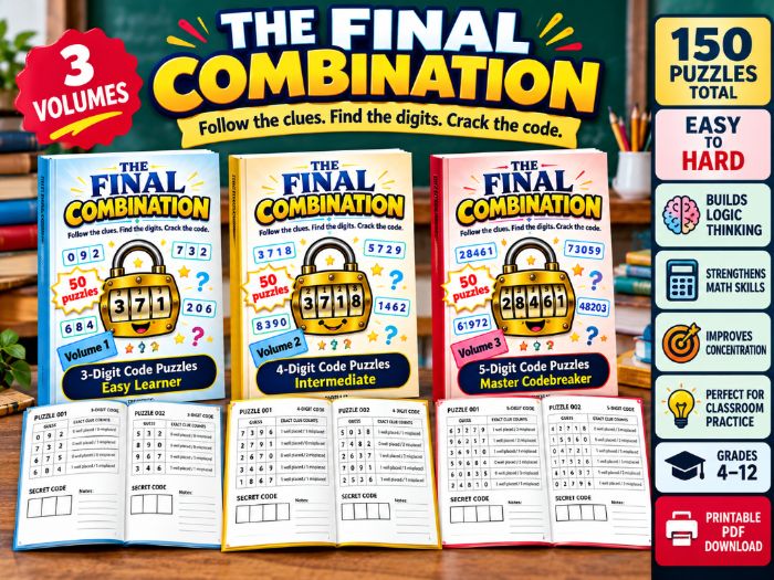 150 Secret Code Logic Puzzles-Differentiated Math Reasoning & Critical Thinking Activities | 3-Vols