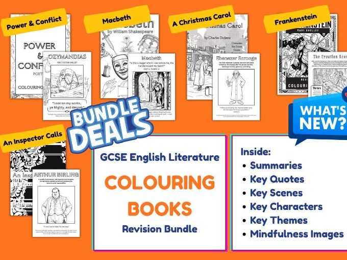 GCSE English Literature Colouring Books Bundle (AQA) – 5 Set Texts | Revision Exam Prep