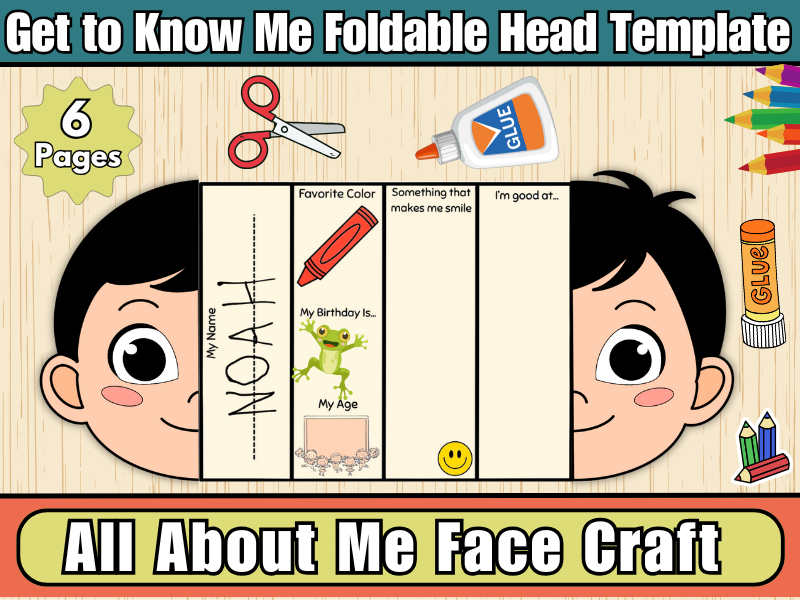 All About Me Face Craft–Back to School Activity | Get to Know Me Foldable Head Activity