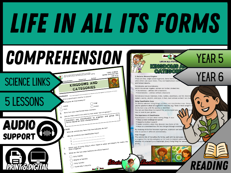 Life in All Its Forms: Kingdoms and Categories | Reading Comprehension | Year 5/6