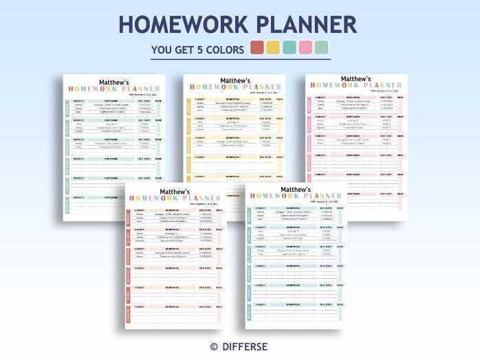 Homeschool Homework Planner | Homework Chart | Homework tracker | Homework Log