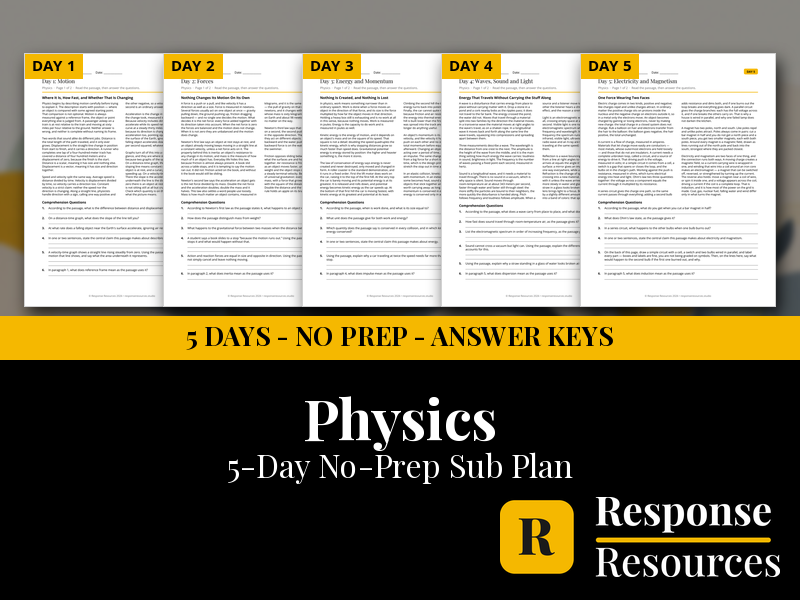 Physics Emergency Sub Plans - 5 Days No Prep Print and Go Reading Worksheets