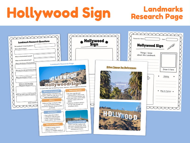 Hollywood Sign Landmark Research Project | Los Angeles Worksheets