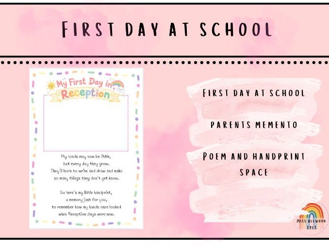 My First Day in Reception Handprint Keepsake | EYFS Back to School Activity