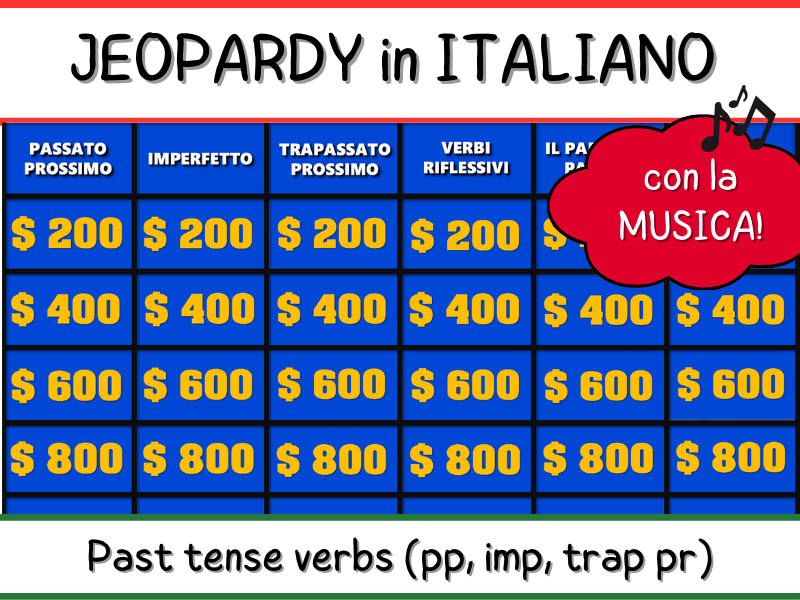 Italian Jeopardy - Past tense verbs (passato pr, imperfetto, trapassato pr) - PPT