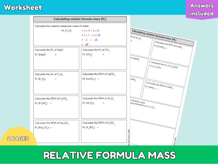 GCSE Chemistry AQA C4.1 Relative Formula Mass Worksheet | Mr Calculations Practice