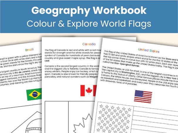 World Flags Colouring Workbook | Geography Activities and Country Facts | Printable Resource