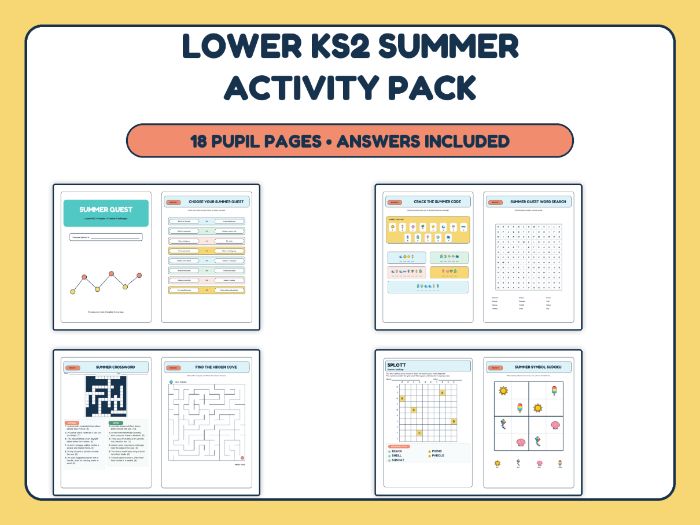 Lower KS2 Summer Activity Pack: 18 Printable Pages