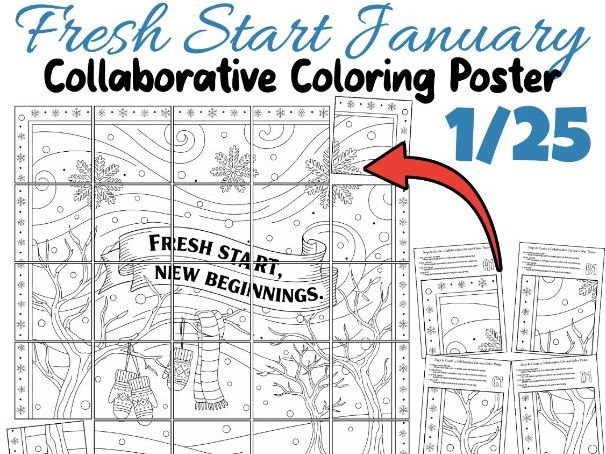 Fresh Start January Collaborative Coloring Poster | Winter Classroom Art Activity