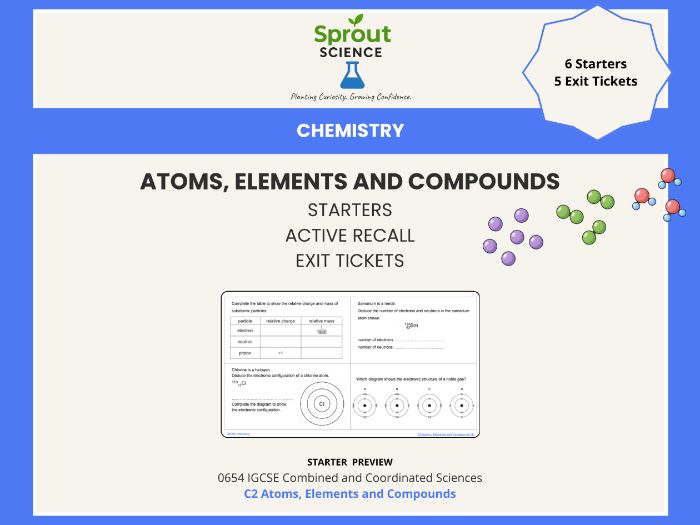 C2 Atoms, Elements and Compounds | Starter Activities & Exit Tickets | IGCSE Chemistry