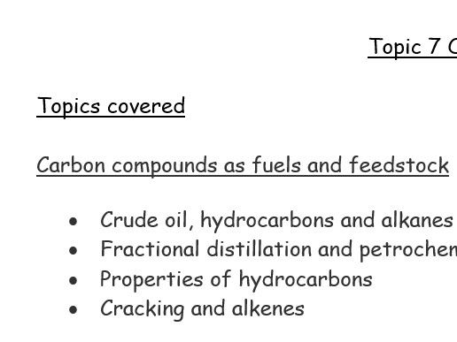 AQA GCSE Combined Chemistry and separate Topic 7 Organic Chemistry mastery booklet revision booklet