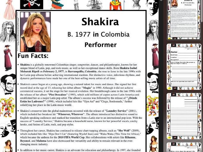 Shakira PACKET & ACTIVITIES, Important Historical Figures Series