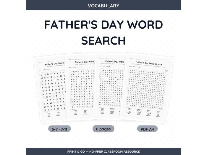 Father's Day Word Search Puzzles | 8 Sheets