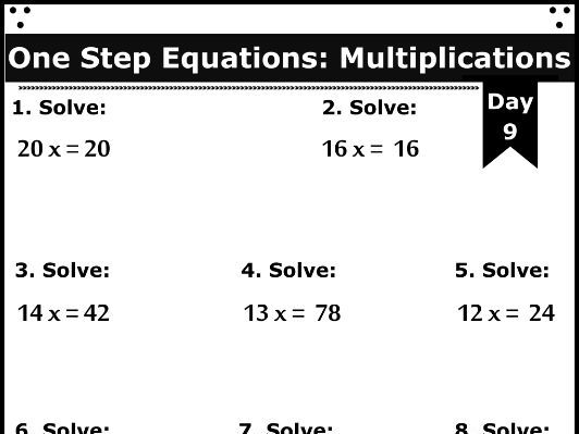 KS3 One-Step Equations Worksheets - Multiplication & Division | 20-Day Algebra Practice for Year 7-9