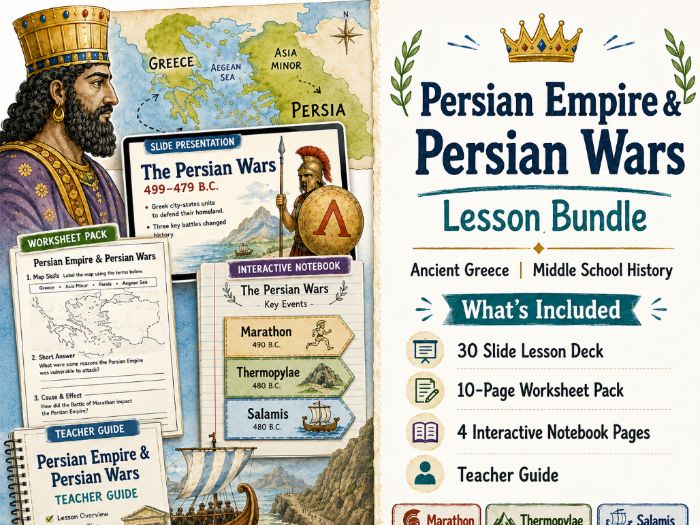 Persian Empire & Persian Wars Lesson Bundle | Marathon, Thermopylae, Salamis