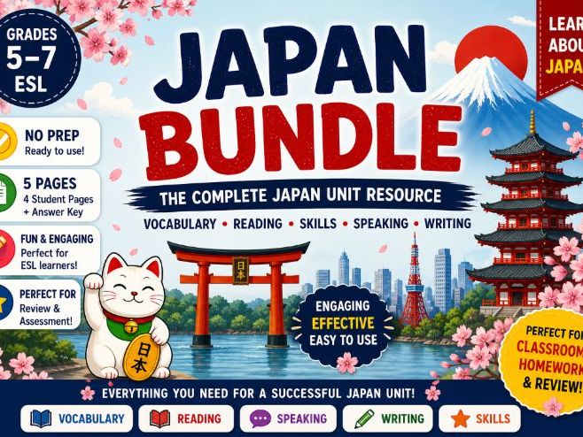 Japan Reading Comprehension Bundle | ESL EFL Worksheets | 4 Topics | No Prep