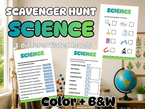 Science Scavenger Hunt | ESL EFL Science Vocabulary Activities | 3 levels