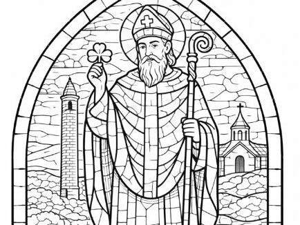 Stained Glass Saints- St Patrick Colouring Page