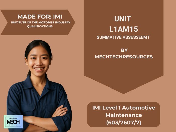 IMI Level 1 Automotive Maintenance (603/7607/7): Unit L1AM15 Summative Assessment | MechTechResource