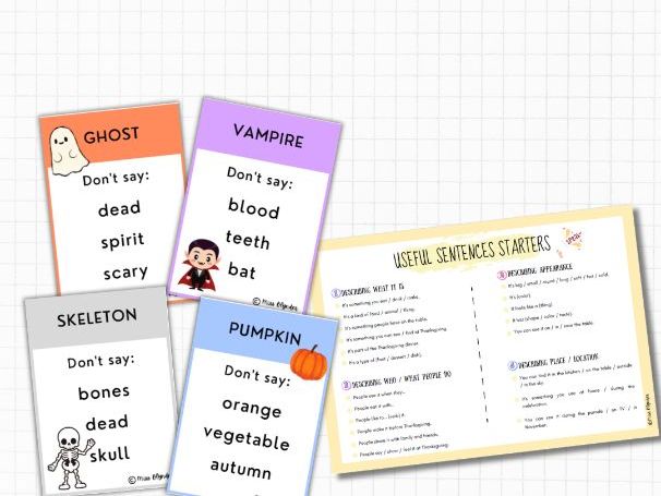Halloween Taboo Game – ESL Speaking Activity | Halloween Vocabulary | 32 Cards | No Prep | KS2