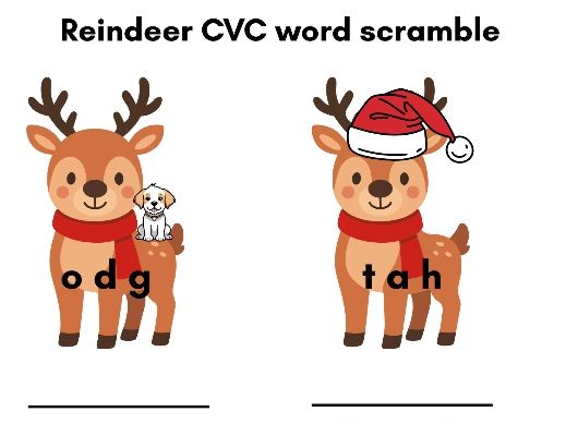 CVC Word Scramble Reindeer Activity