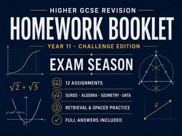Higher GCSE Exam Season Homework – Year 11 Challenge Maths Revision
