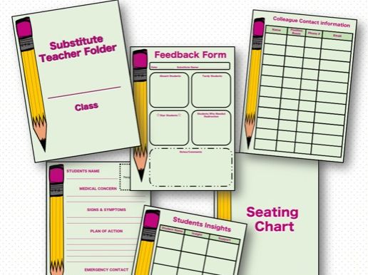 Substitute Teacher Folder Dividers with sample forms