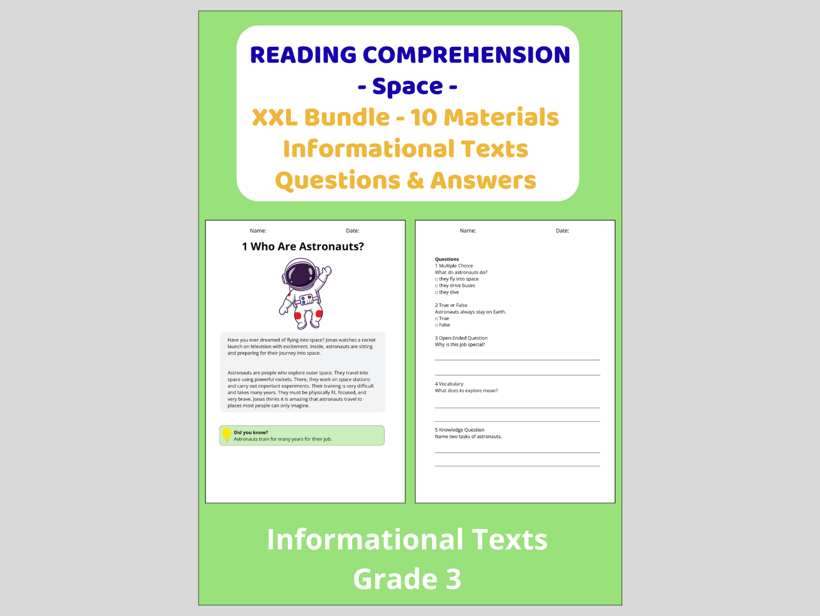 Reading Comprehension Space - Bundle 10 Materials Informational Texts