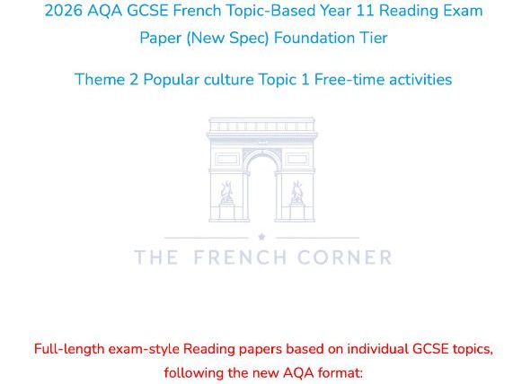 2026 AQA GCSE French Topic-Based Reading Exam Paper 2.1 – Foundation Tier