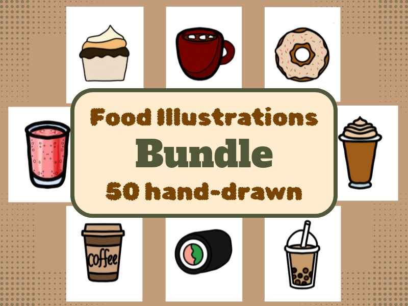 50 Hand-Drawn Food Illustrations Bundle
