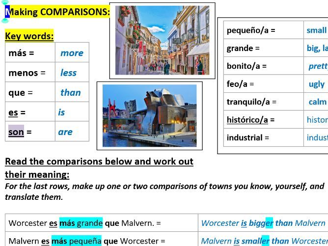 Making simple comparisons in Spanish  (Towns / Comparatives)