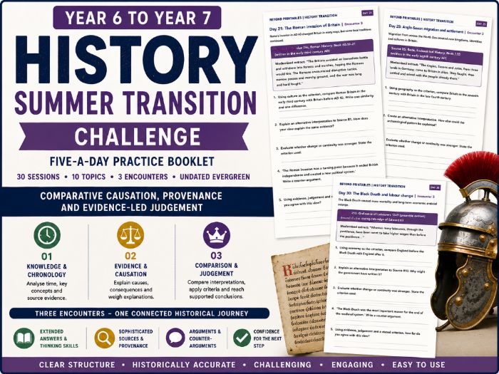 Year 6 to Year 7 History Summer Transition Booklet – Challenge | 30 Sessions with Answers