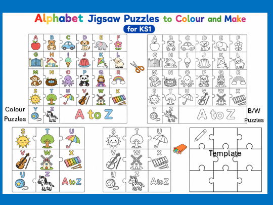 Alphabet Jigsaw Puzzles to Colour /Make