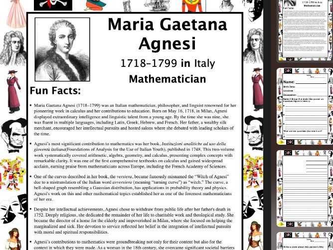 Maria Gaetana Agnesi PACKET & ACTIVITIES, Important Historical Figures Series