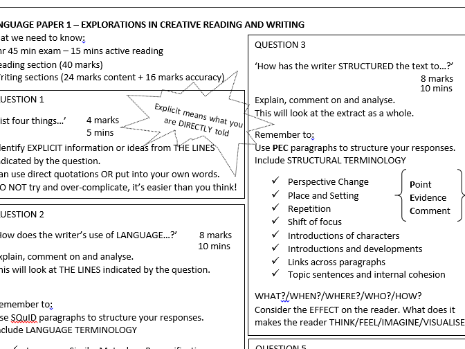 AQA English Language Paper 1 and Paper 2 Revision Mats