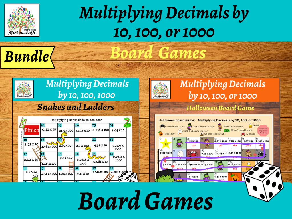 Multiplying Decimals by 10, 100, 1000 Halloween and Snakes and Ladders Games #5